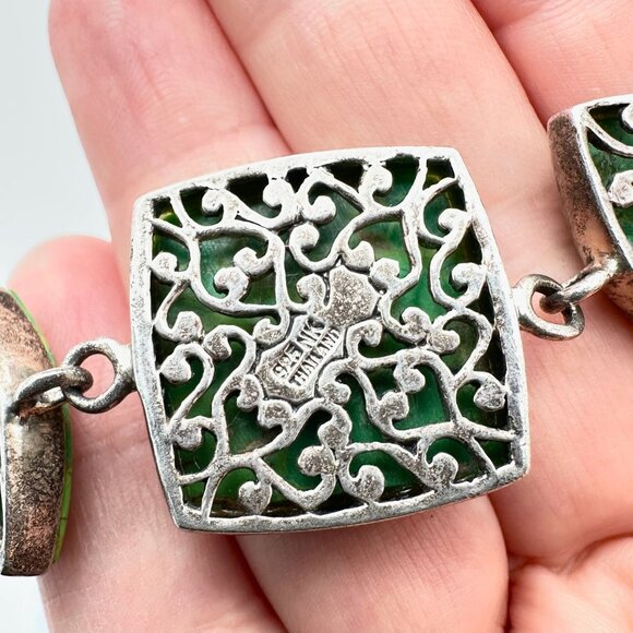 Hallmarked NK Sterling Silver Green Turquoise  Bracelet 31 Grams 8 Inch - Picture 6 of 6
